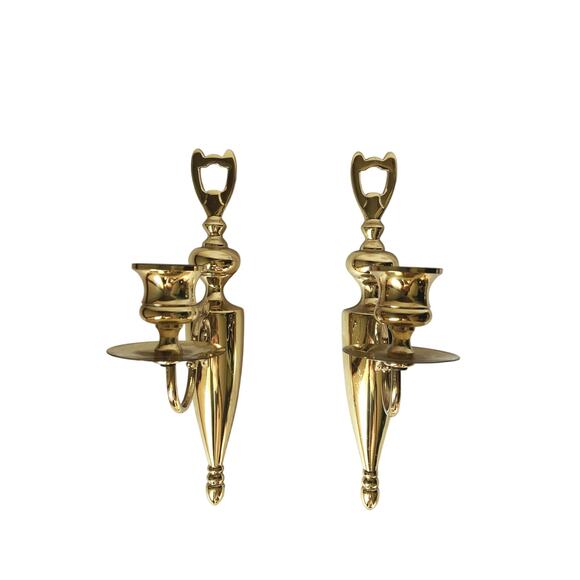 Vintage Baldwin Brass Candle Holder Wall Sconces Set of 2 Colonial - Picture 1 of 10